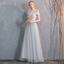 Light Gray Burgundy Blush Pink Blue Bridesmaid Dress Tulle Wedding Dress Sleeves image 3