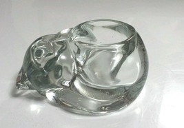 Vtg Indiana Glass Clear Heavy Sleeping KITTY CAT Tealight Votive Candle ... - $9.89