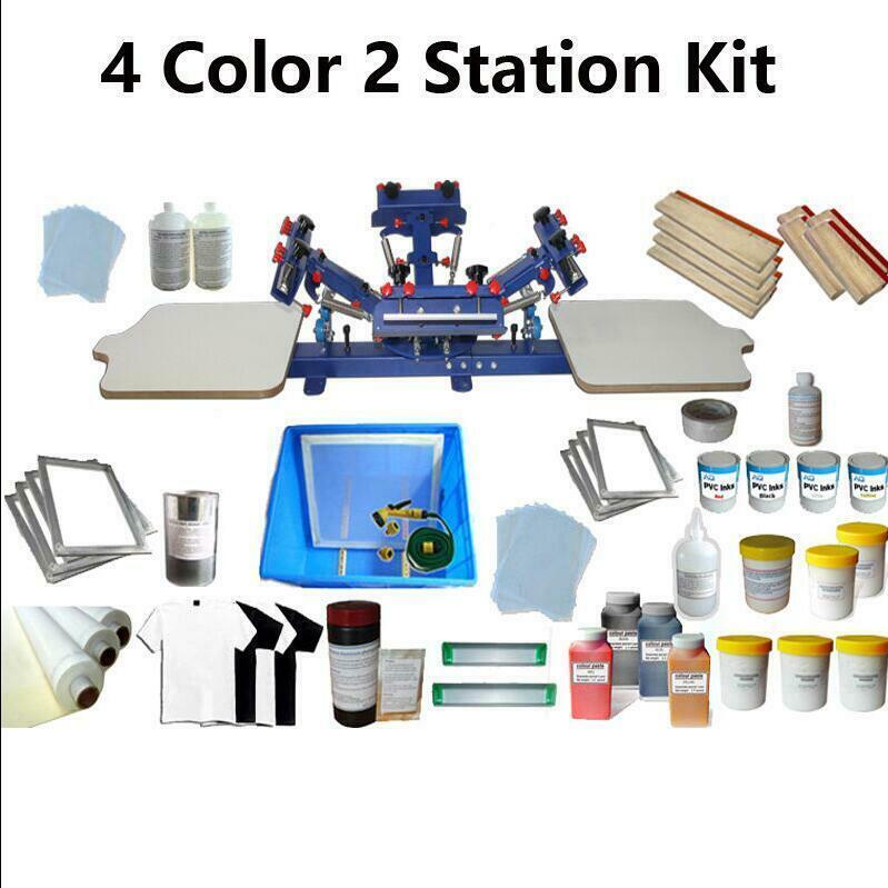 Techtongda 4 Color 2 Station Screen Printing Press Kit Full Colors Silk Screen Printing Materials #006958