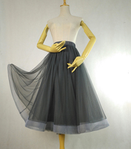 Black Ruffle Knee Length Tulle Skirt High Waisted Layered Ballerina Skirt Outfit image 5