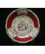 Old Vintage 6" Bread & Butter Plate Victorian Scene Maroon Trim Scalloped Edges - $12.86