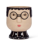 Large Intellectual Face Planter with Metal Glasses 7&quot; high Stoneware Bei... - $39.59