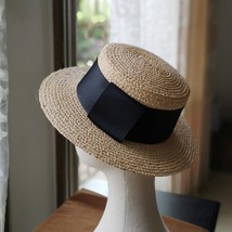 High Quality Raffia Summer Hats Women Handmade Flat Straw Hat  Ribbon Outdoor Be - $83.63
