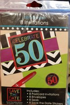 50th Birthday Party Invitations (8) ~ Includes Envelopes, Seals & Save The Dates - $4.99