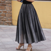 Black Polka Dot Tulle Skirt Black Pleated Tulle Midi Skirt Plus Size