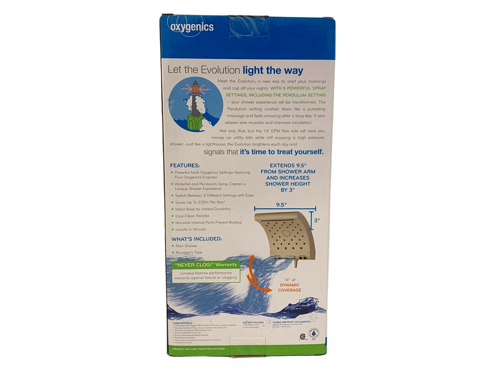 Oxygenics Evolution Shower Head w/Pendulum Setting + Oxygen Infused