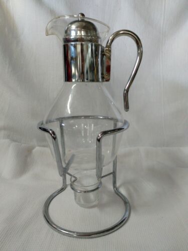 Glass Tea / Coffee Carafe pitcher with Silver plate stand & candle warmer.
