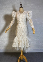 Vintage Style White Lace Dress Outfit Sleeve Mermaid Lace Bridal Wedding Outfit image 2
