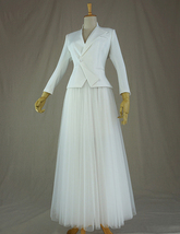WHITE Tulle Midi Skirt A Line High Waisted Tulle Skirt Wedding Skirt image 8