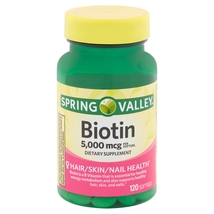 Spring Valley Biotin Hair Skin Nail Health, 5,000 mcg 120 Softgels - $24.79