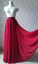DARK RED Chiffon Maxi Skirt Women Full Maxi Chiffon Skirt Dark Red Wedding Skirt image 6