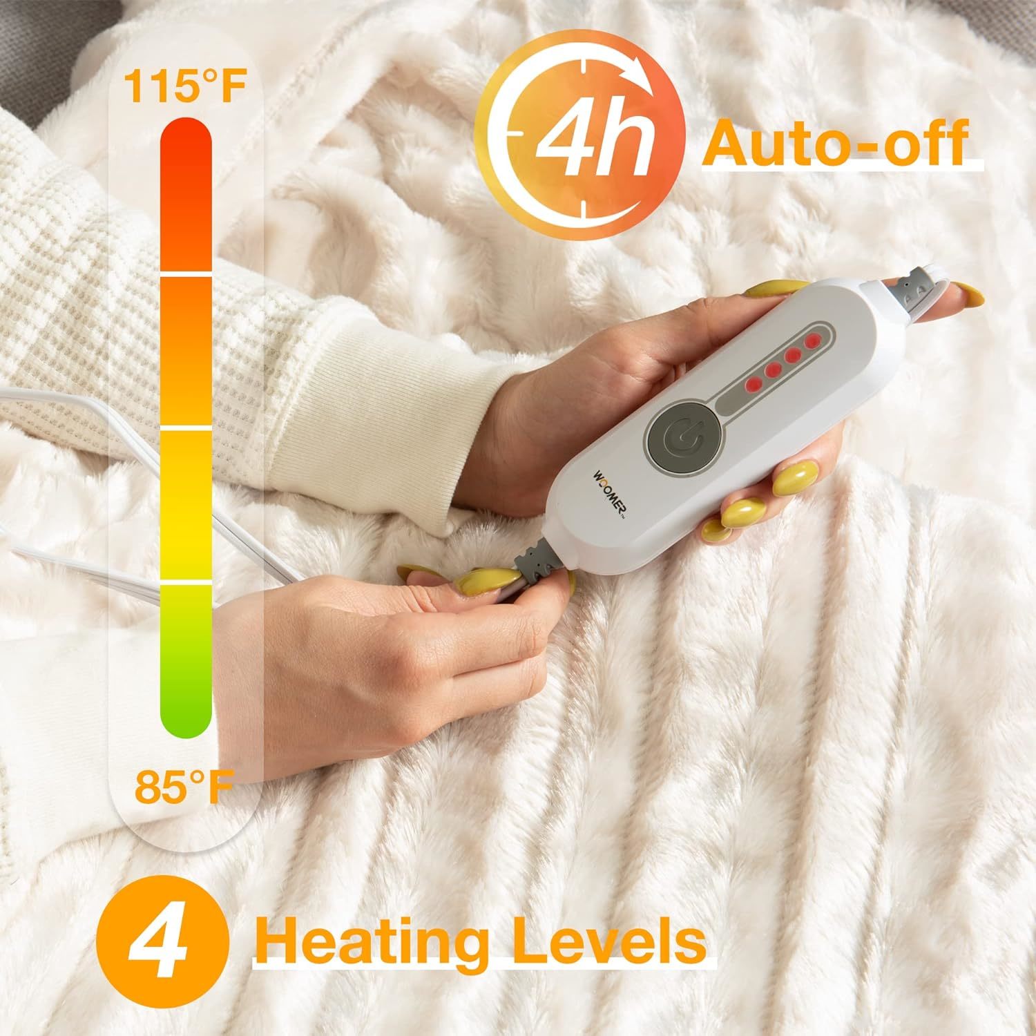 Woomer Electric Heated Throw Blanket, Soft Faux Fur Fast Heating, 50" X