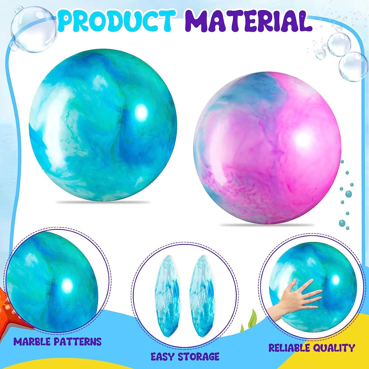 10 pcs 15 marbleized bouncy balls pvc inflatable ball colorful play