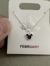 Disney Park Mickey Mouse Faux Amethyst February Birthstone Necklace Silver Color image 1