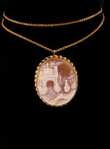 Antique gold filled cameo necklace - cameo brooch pin -  victorian cameo... - $295.00