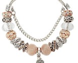 Rose Gold Angel Wings European Bead Silver Charm Snake Flex Bracelet 18c... - $11.99