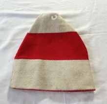 Vtg Wool Stocking Ski Cap Hat Beanie Red White Stripe USA Vintage Old School - $21.83