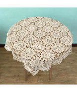 Vintage Handmade Tablecloth Crochet Square Lace Tablecloth Cotton Floral... - $17.81