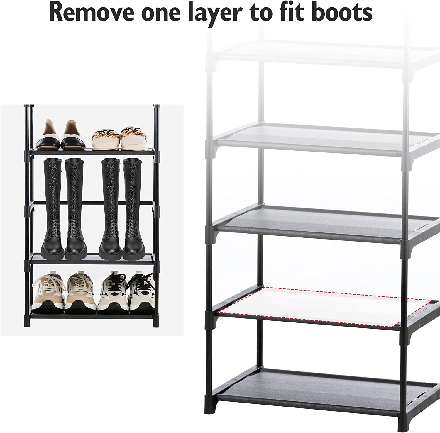 Txt&Baz 27-Pairs Portable Boot Rack Double Row Shoe Rack Covered With  Nonwoven Fabric(7-Tiers Black)