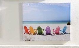 Beach Chairs Framed Print Stretched Canvas UV Protection 20" long x 16" high