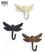 Dragonfly Single Wall Hook Set of 4 Cast Iron Color Choice Brown Black W... - $29.32