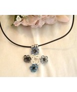 Paper Quilled Four Corner Flower Necklace  Blue Handcrafted - $19.99