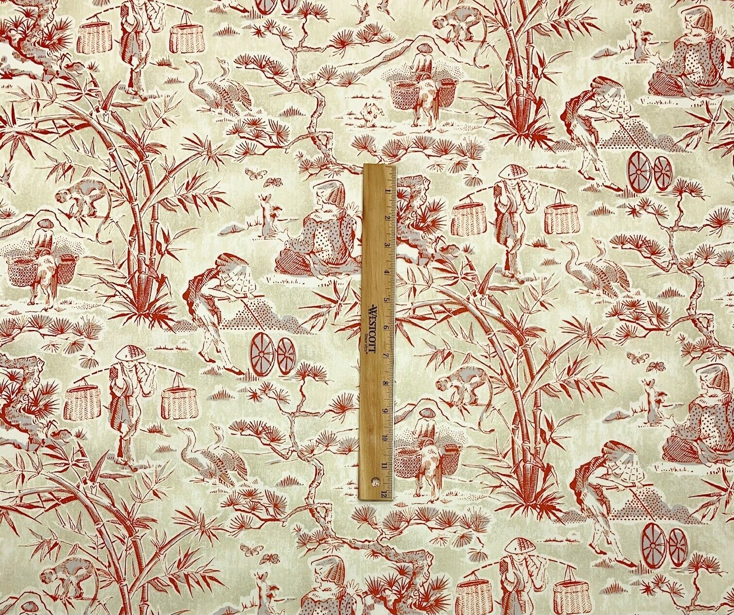 WAVERLY HAIKU TOILE LANTERN RED CREAM ASIAN 100% COTTON FABRIC BY YARD 54W