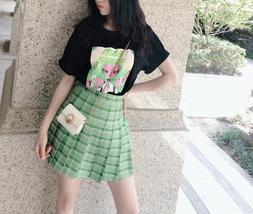 Women Girls Green Plaid Skirt Plus Size Pleated Plaid Skirt Pleated Tennis Skirt