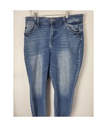 Kancan Jeans 16 Womens Plus Size High Rise Skinny Leg Medium Wash Raw Hem - $35.53