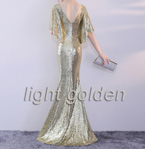 Sexy Golden Bat Sleeve Maxi Long Sequin Dress Plus Size Sequined Cocktail Dress image 11