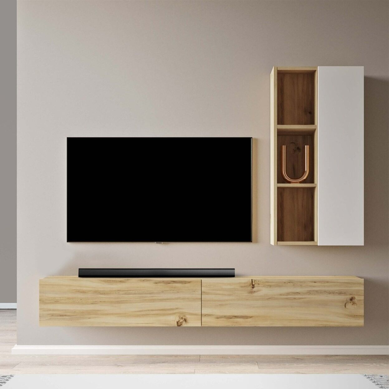 Floating TV Stand 70 Inch Wall Mounted Shelf Combo Entertainment