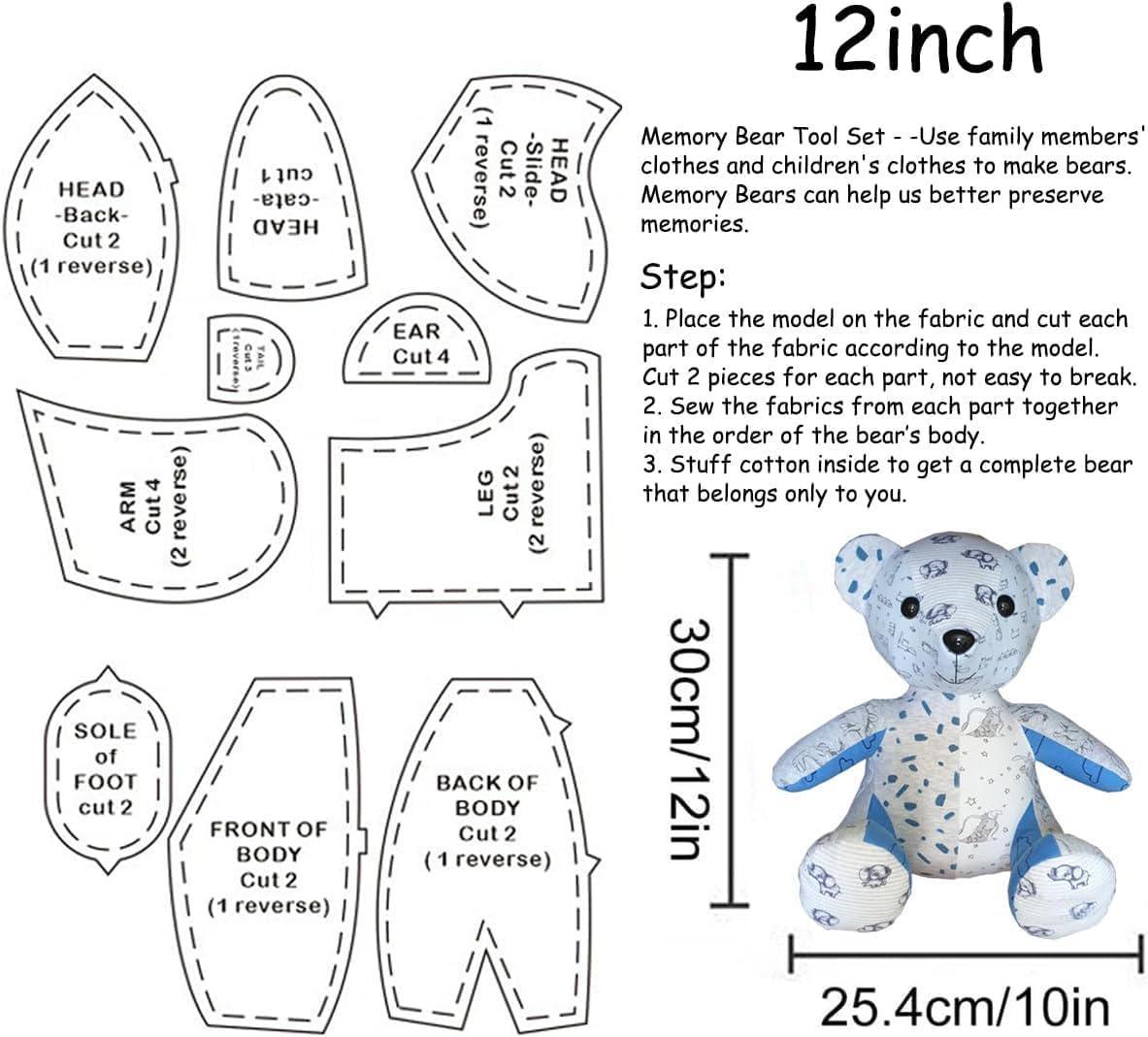 Memory Bear Template Ruler Set with Instructions, Memory Bear Sewing  Patterns Template, Memory Bear Patterns for Sewing Acrylic Template Cutting  Set