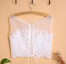 Sleeveless White Lace Crop Top Wedding Bridesmaid Lace Tops Custom Wedding Tops image 3