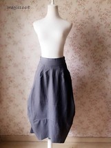 Women Loose Cozy Linen Skirt Gray Ankle Length Skirts Summer Asymmetric Skirts