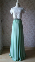 Boho Wedding Bridesmaid Dress Chiffon Maxi Skirt Short Sleeve Crop Lace Top  image 1