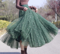 Dark Green Long Tulle Party Skirt Outfit Plus Size Bridesmaid Tulle Skirt Custom image 2