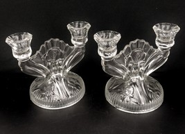 Vintage 2-Light Taper Candle Holders, Jeannette Glass, Iris Pattern, Rib... - $29.35