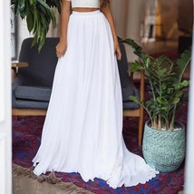 Wedding White Chiffon Maxi Skirt w. Train Wedding Photo Full Long Chiffon Skirt