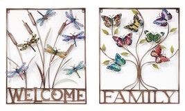 Dragonfly Butterfly Wall Plaques Rectangle Metal 29.33" High Garden Choice of 2