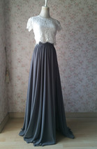 Grey Long Chiffon Skirt Outfit Side Slit Chiffon Skirt Plus Size Wedding image 2