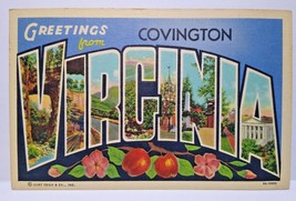 Greetings From Covington Virginia Large Big Letter Linen Postcard Curt T... - $12.35