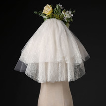 Ivory Shoulder Length Wedding Bridal Veils Layer Floral Lace Tulle Bridal Veils  image 5