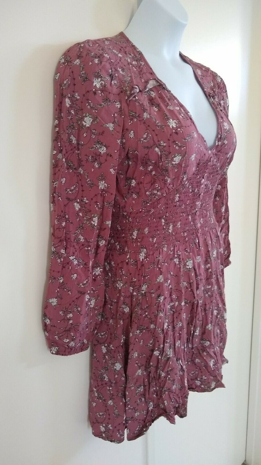 American Rag Cie Women's Fit & Flare Smocked Floral Wild Ginger Mauve Dress  XL