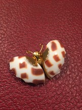 60s brown and white carved shell butterfly brooch