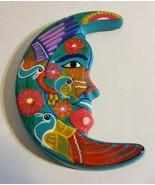 Mexican Hand Painted Pottery Terracotta Moon Blue Birds Scene 9&#39;&#39; Wall H... - $27.78