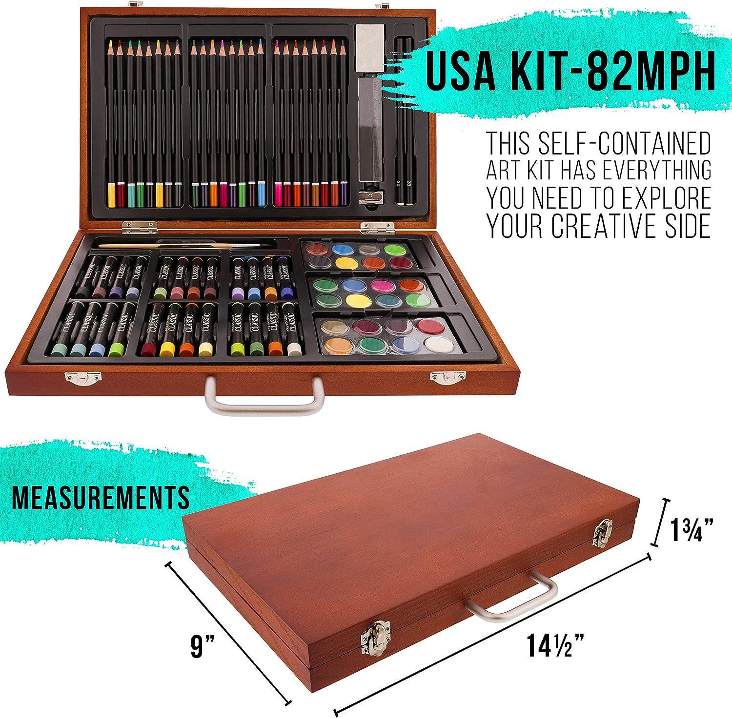 US Art Supply 163-Piece Mega Deluxe Art Painting, Drawing Set in Wood Box,  Desk Easel - Artist Painting Pad, 2 Sketch Pads, 24 Watercolor Paint