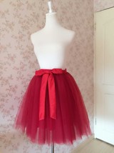 DARK RED Tulle Skirt Outfit Knee Length Tulle Tutu Skirt Sash Custom Plus Size image 2