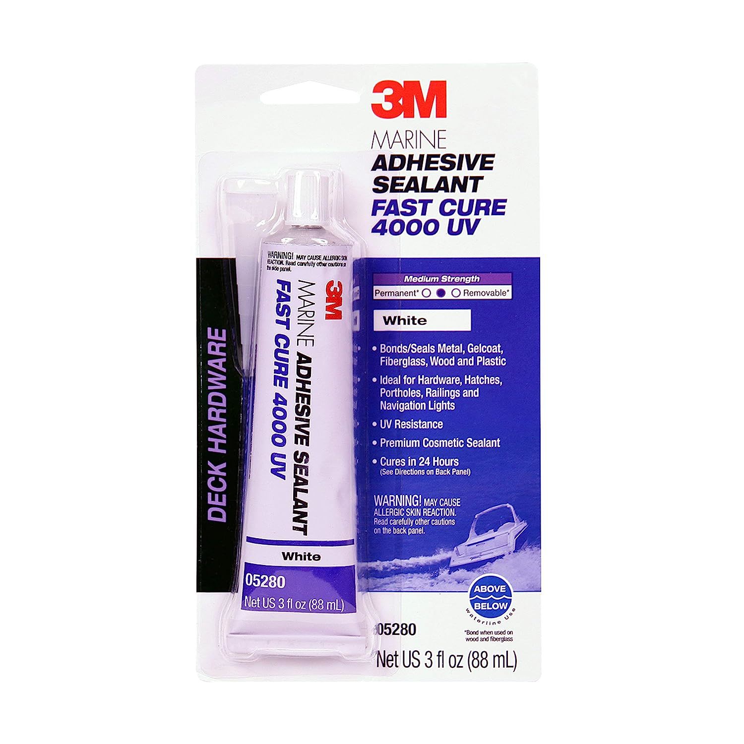 3M Marine 4000 UV Adhesive/Sealant Fast Cure (White, 3-Ounce)