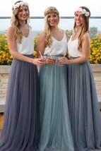 Gray Tulle Skirts for Bridesmaids Plus Size Full Long Wedding Tulle Skirt Outfit