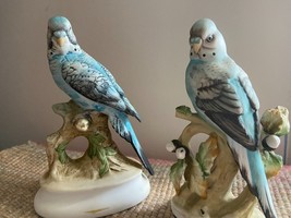 Lefton China Blue Parakeet  Birds Hand painted Japan Lot of 2 KW395 & KW464 VTG - $39.89